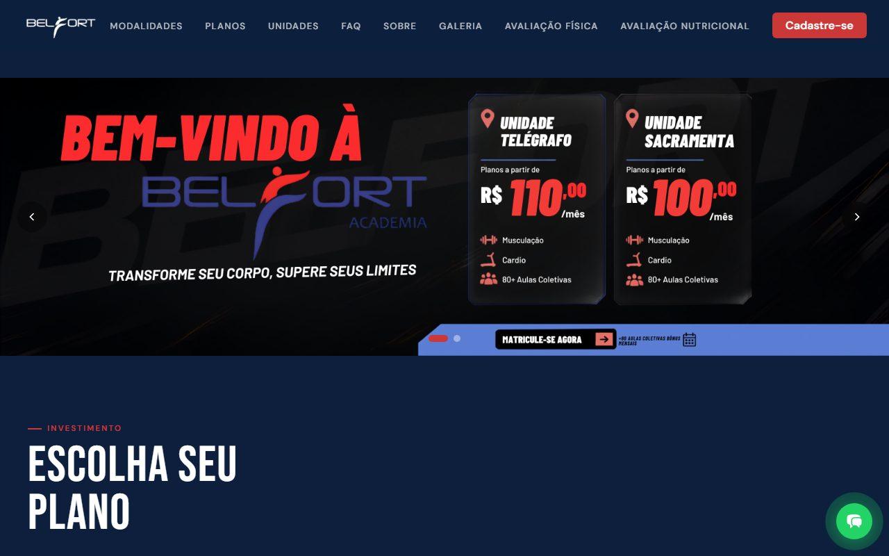 Página inicial do site Academia Belfort